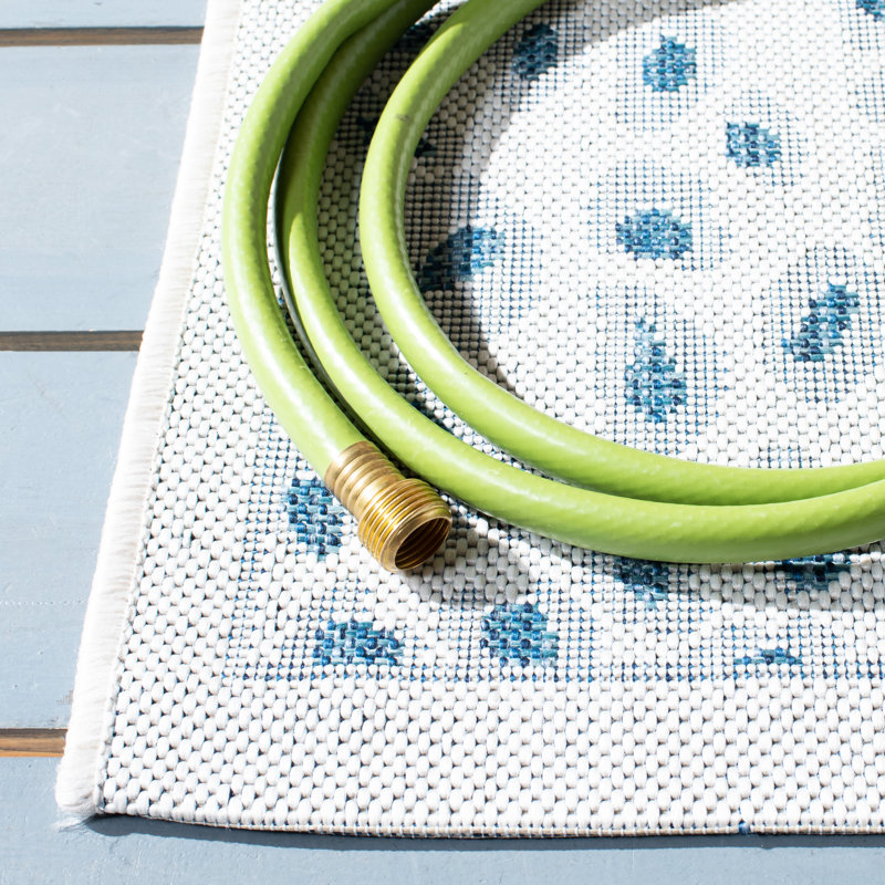 Ivory and Blue Non-Slip Washable Cotton Area Rug