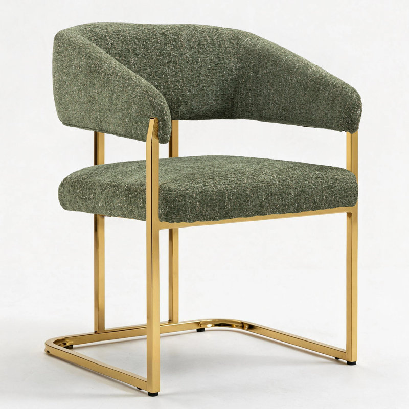 Modern 22" Seat Wide Metal Frame Chenille Upholstered Armchair Dining Chair (Green), Green