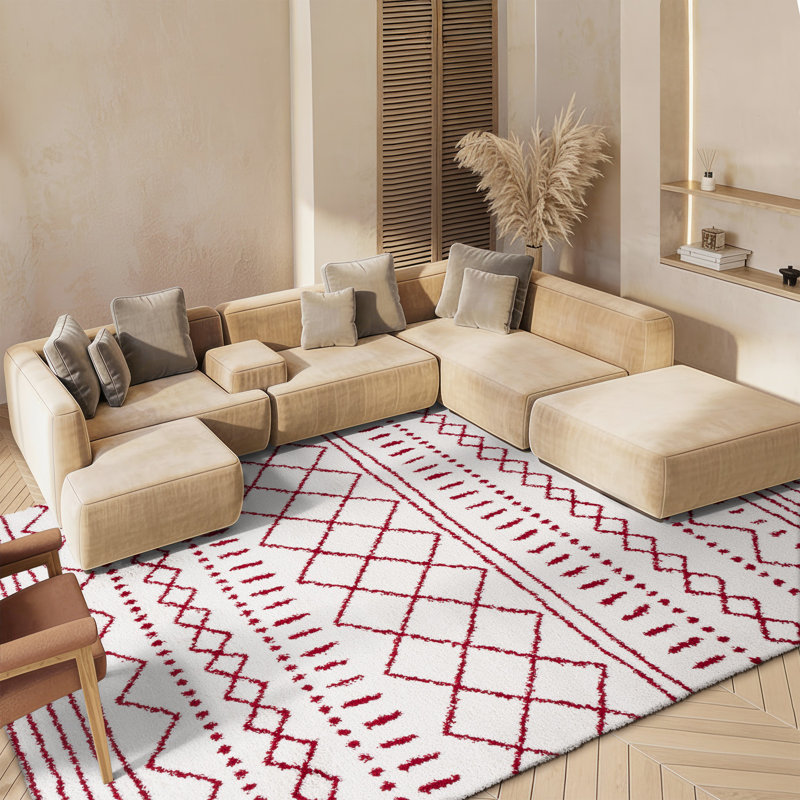 Develin Performance Chevron Rug, Rectangle 8' x 10', Ivory/Red