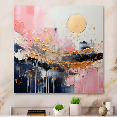 Gold and Pink Modern liquid Shapes III - Abstract Modern Shapes Framed Wall Art