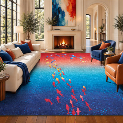 Tapis lavable à la machine moderne à motif abstrait Koi Fish