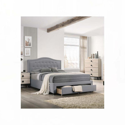 Lit rembourré en tissu avec boutons capitonnés, tiroir