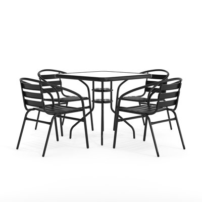 Amlie 31.5" Square Glass Dining Table with 4 Aluminum Chairs by Wade Logan
