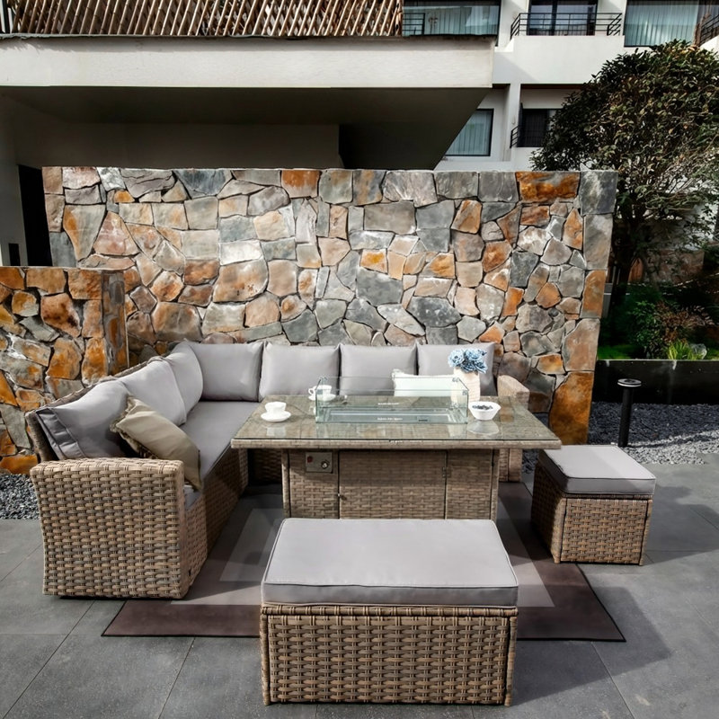 Rosen 2025 Wicker - Person Garden Lounge Set with Cushions, Natural