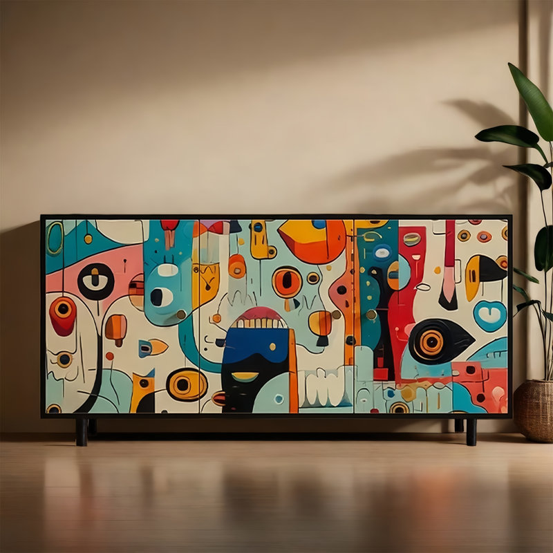 Buffet français en bois franc avec rangement abstrait