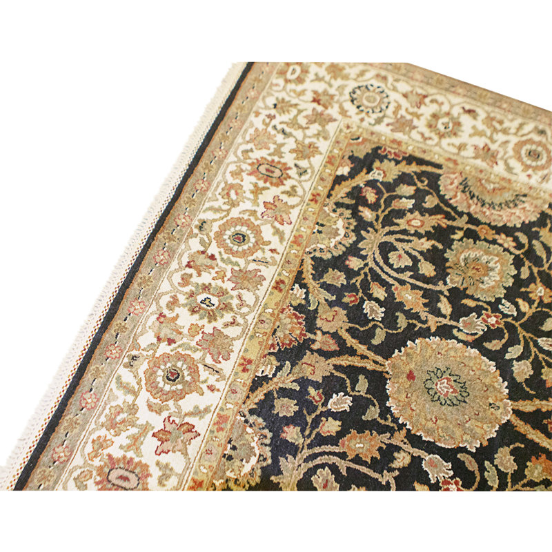 Hand Knotted Wool Area Rug in Black And Gold