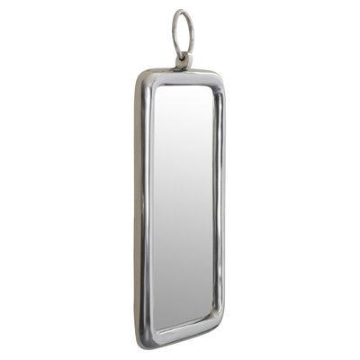 18" x 11" Society Chic Silver Wall Mirror w/ Metal Frame and Ring Detail, for Contemporary Home or Office Decor, Modern Wall Decor, Metallic Accent, Living Room, Entryway, Bathroom, Bedroom, Dresser Tray