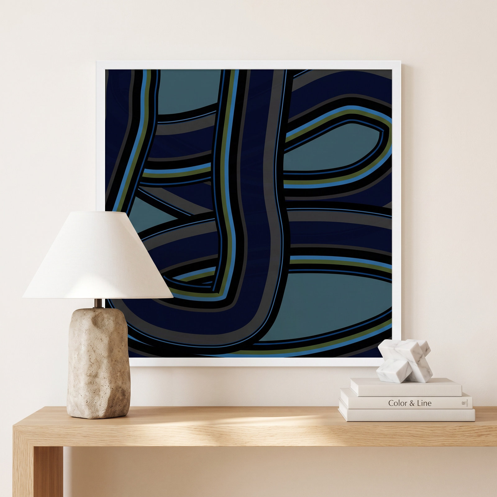 Stone Blue Twist by Jacques Pilon, 16" H x 16" W x 1.25" D, White