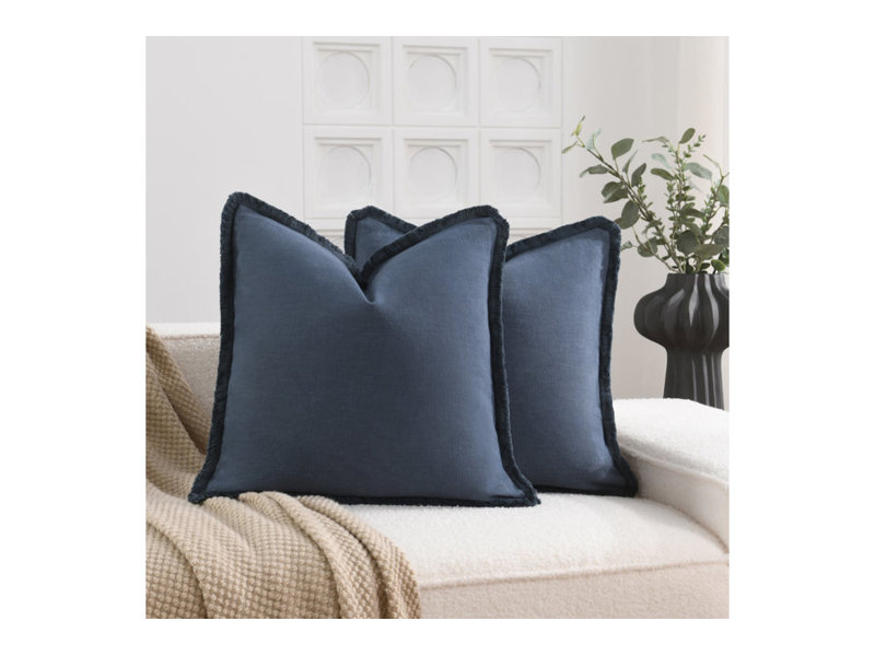 Housse de coussin en lin délavé texturé Boho Farmhouse, Bleu, Carré 20 po