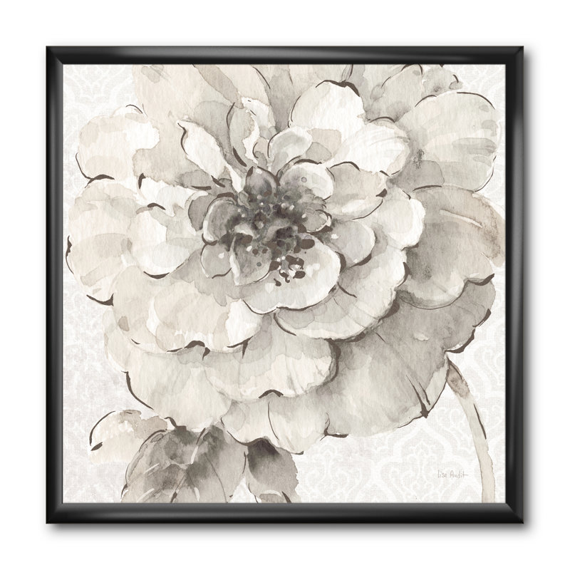 « indigold gris pivoines i »-image image sur toile, H 30 po x l 30 po x P 1 po, Cadre noir