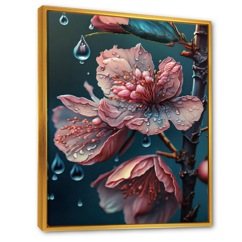 «Doline Pink Blooming Cherry Flowers», reproduction sur toile, H 20 po x l 12 po x P 1 po, Cadre flottant doré