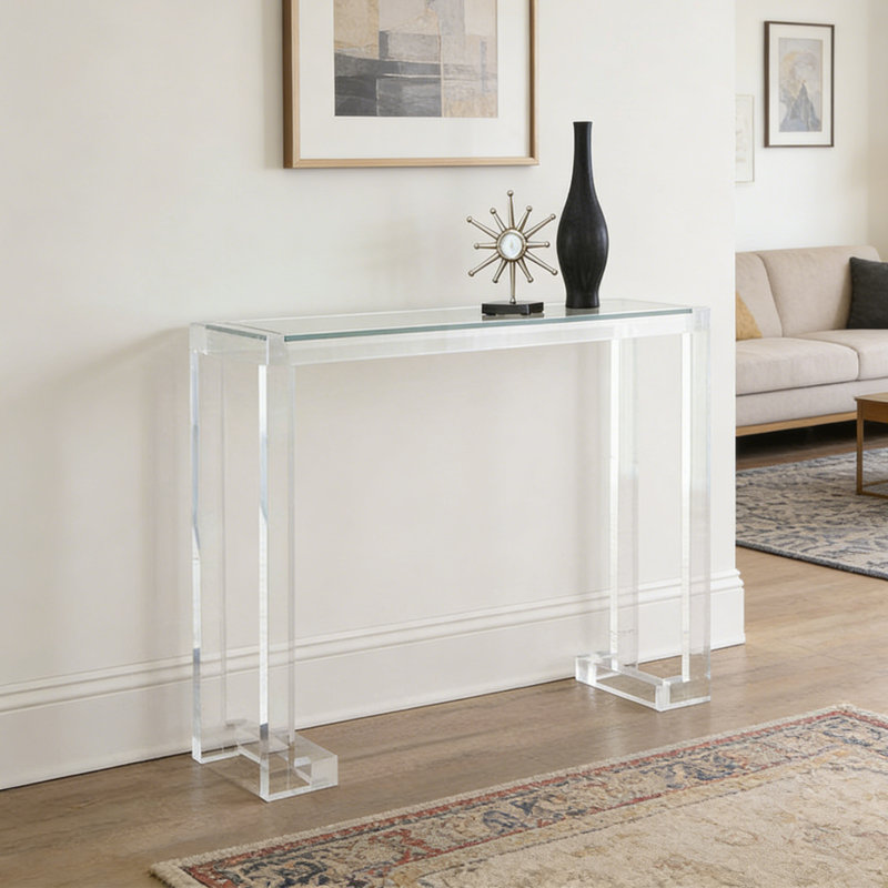 Console simple et transparente en verre acrylique, H 31,5 po x l 31,5 po x P 9,84 po