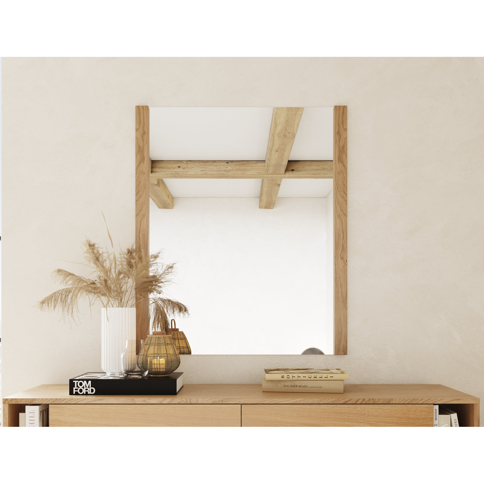 Amalie Rectangle Wall Mirror, Natural Oak