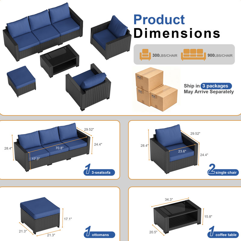 Modular 7 Piece Wicker Outdoor Sectional Sofa Set With Glass Coffee Table – Weather-resistant Patio Furniture For Flexible Layouts