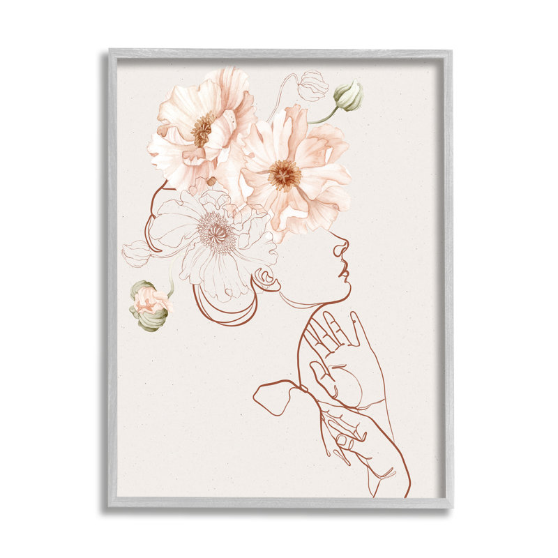Silhouette de femme en fleurs roses, L 11 po x H 11 po, Estampe numérique Farmhouse