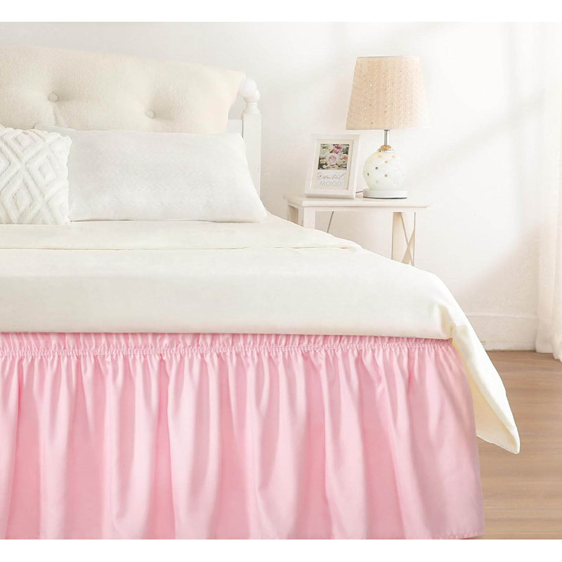 King Size Wrap-Around Elastic Bed Skirt, Pink