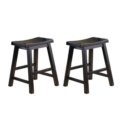 Casual Dining Saddle Seat Stools 2Pc Set Solid Wood  Finish Home Furniture