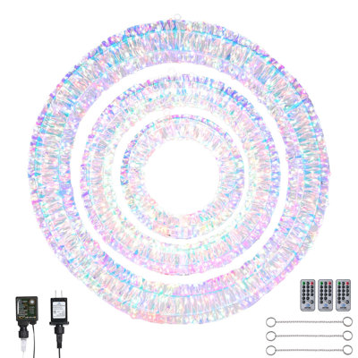 Yescom 3pcs Pre-Lit LED Wreath Hanging Ring Lights Iridescent Decor for Floral Window Display Party Wedding, Holographic Hoop Gala Decoration