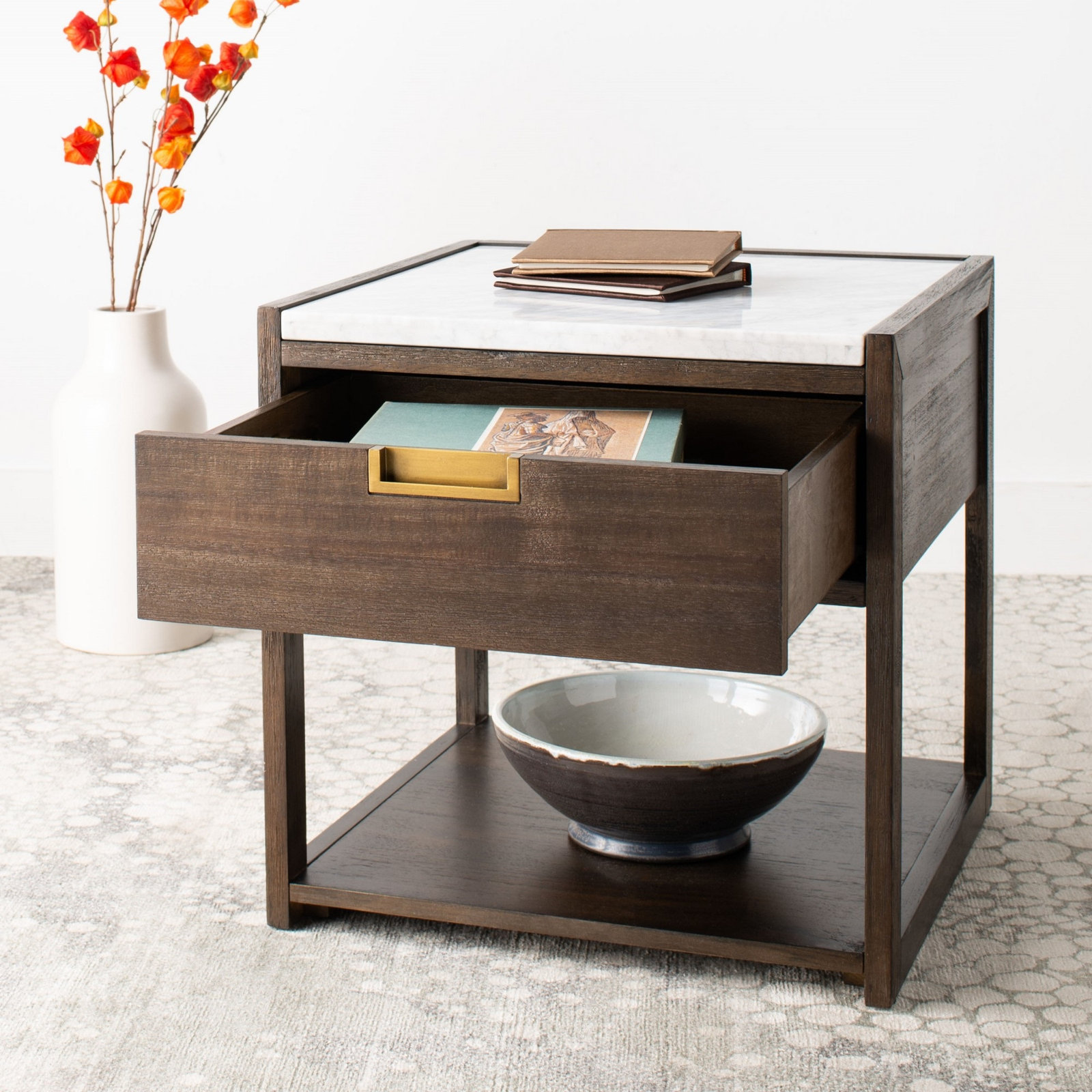 Eliane Acacia Nightstand, Dark Chocolate