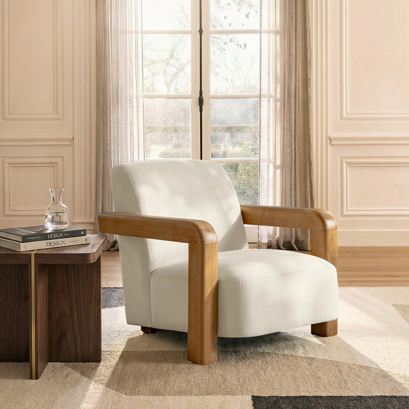 Jakira 24" W Upholstered Accent Chair with Solid Rubberwood Frame, Linen