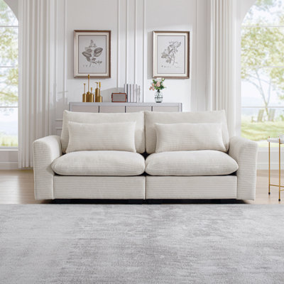 Canapé beige en velours côtelé, sièges profonds pour salon / appartement / bureau moderne