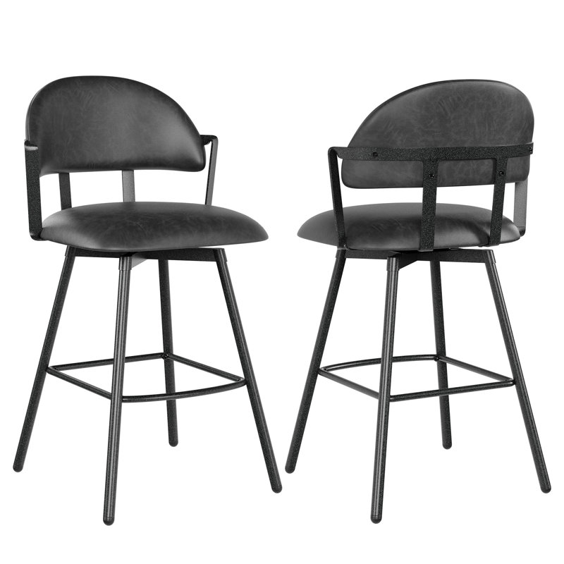 Swivel Upholstered Counter Stool with Metal Frame (Set of 2), Black Gray, Set of 2