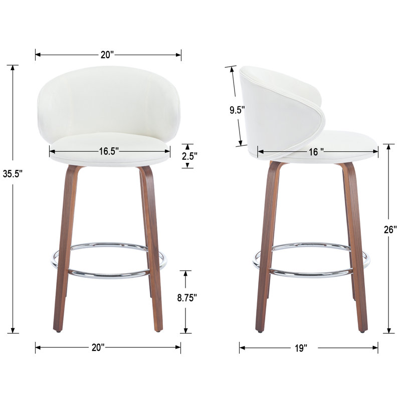 White Upholstered Counter Stools with Solid Wood Frame, Set of 2