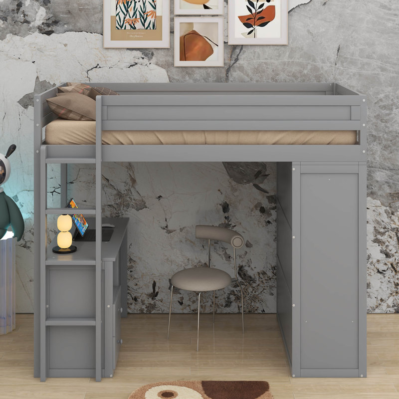Lit mezzanine simple avec placards et bureau