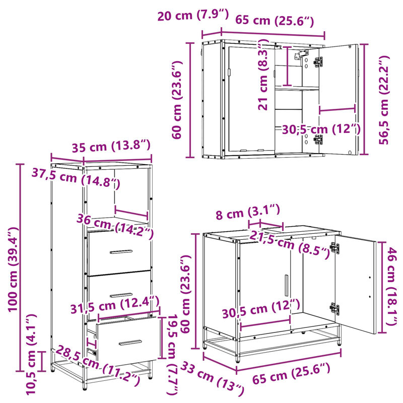 Bathroom Furniture Suite, Dark Wood