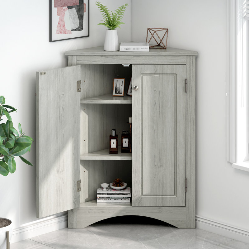 Adjustable Shelves Triangle Cabinet In Oak - With Bathroom, Gray