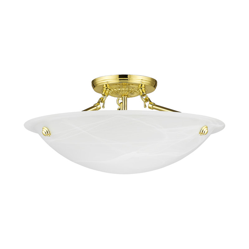 Plafonnier semi-encastré 3 lumières Aneudi, Laiton poli, H 8 po x l 16 po x P 16 po