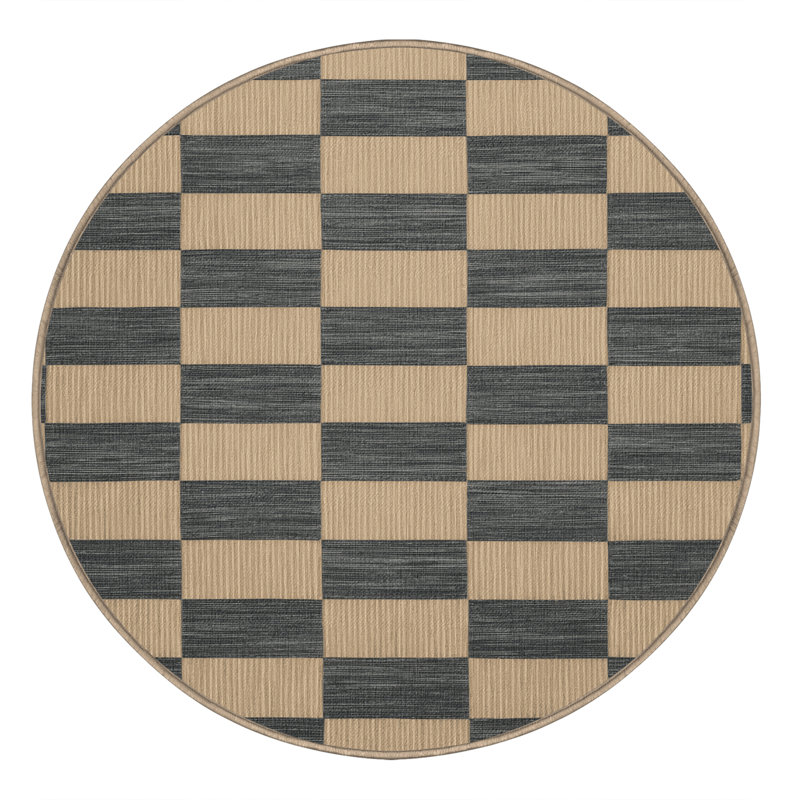 Machine Washable Botanical Brown Area Rug, Round 7'