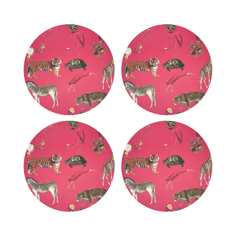 Exotix Natural Vegan Leather Round Coasters, Cherry