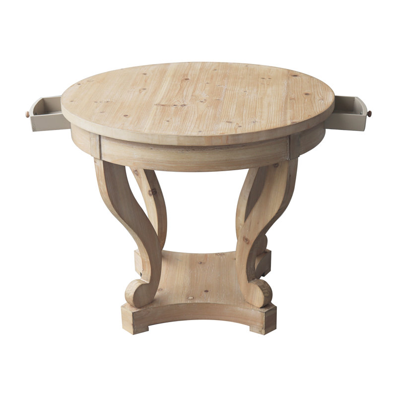 Table de salle à manger ronde en bois naturel avec pieds courbés