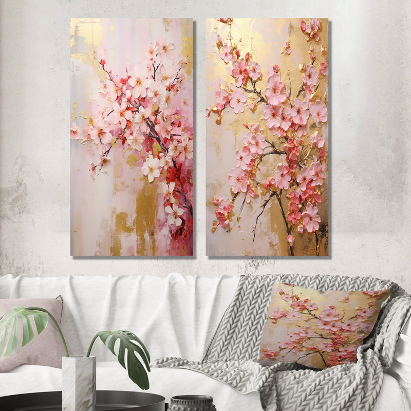 «Apple Blossom Harmony II», 2 pièces sur toile, H 32 po x l 32 po, Toile tendue