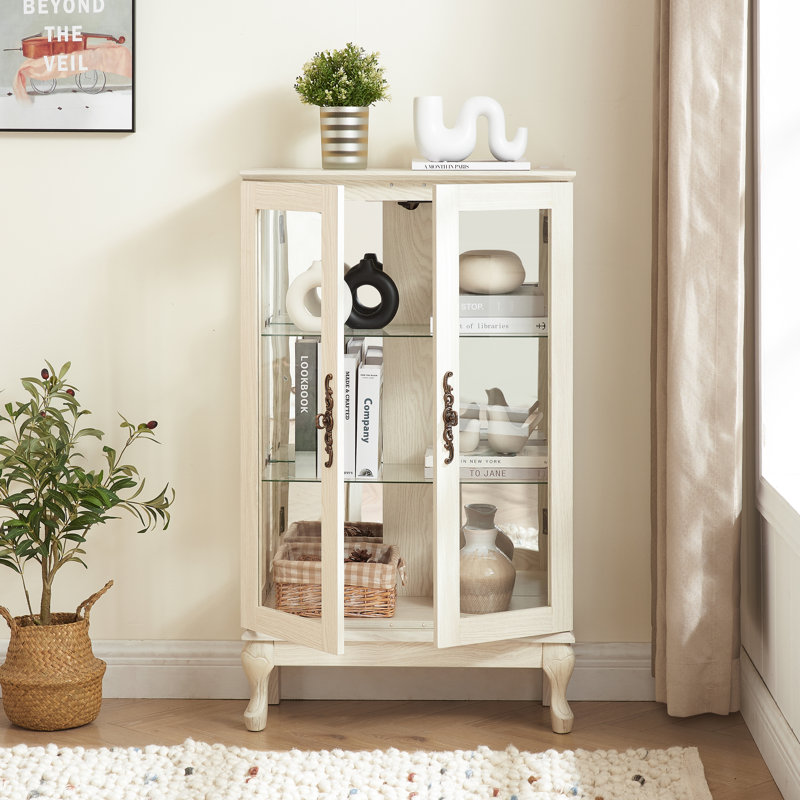 Vitrine avec portes en verre trempé, vitrine éclairée avec panneau arrière en miroir et tablettes réglables pour la maison ou le bureau (ampoule incluse) - Blanc