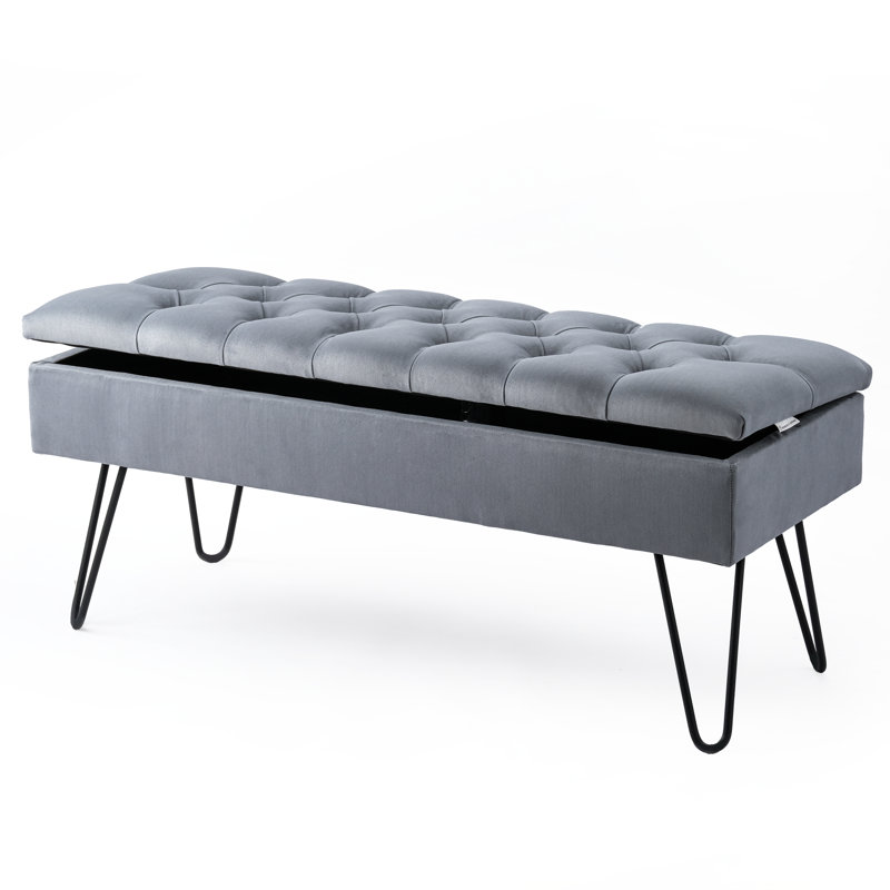 Dunfee Velvet Upholstered Storage Bench, H44 x W130 x D40cm, Grey