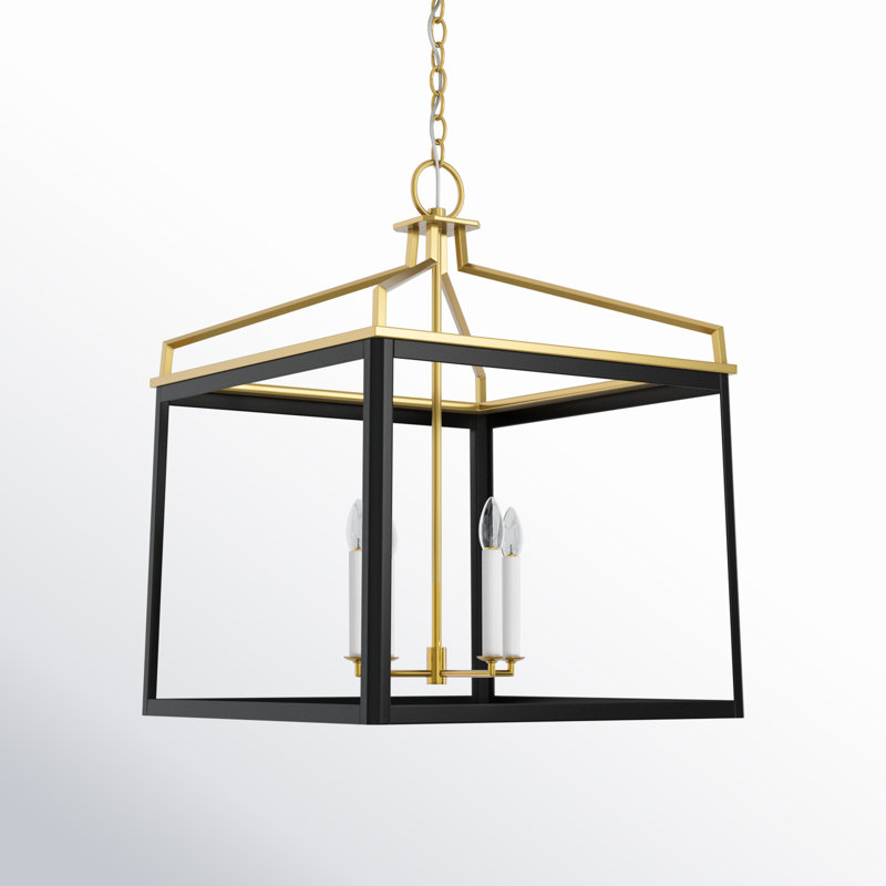 4 - Light Dimmable Lantern Geometric Chandelier, 23.5" H x 18" W x 18" D, Midnight Black