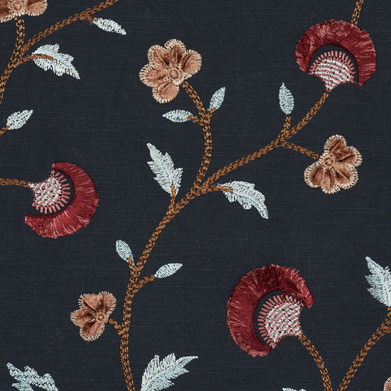 Lyla Embroidery Fabric, Midnight/Rouge