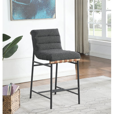 Lahni 17.75" Dark Gray Boucle Fabric Counter Height Chair