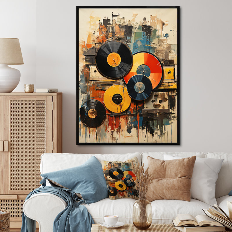 Vinyle, disque vinyle rétro I - impression sur toile, disques vinyle, H 20 po x l 12 po x P 1 po, Cadre flottant noir
