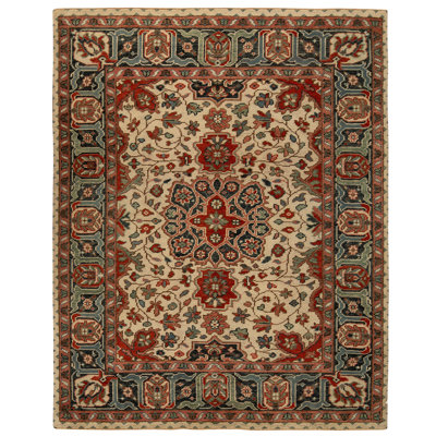Tapis ivoire / brun / rouge / vert de haute qualité noué à la main