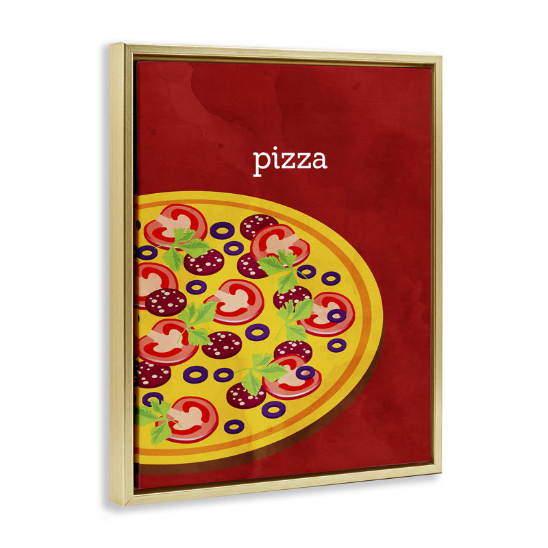 Cadre flottant Tasty Savory Pizza, design par Kim Allen, H 21 po x l 17 po, Cadre flottant métallique doré
