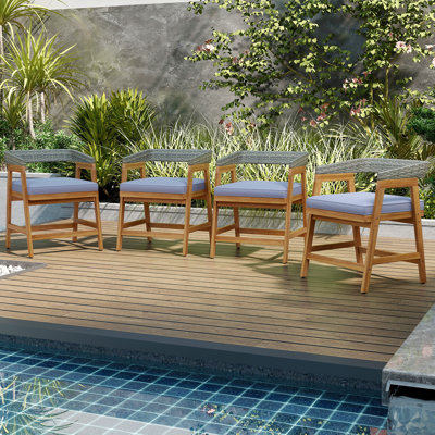 Patio Chairs Set Of 4 Outdoor Acacia Wood Dining Chairs With Cushions For Garden