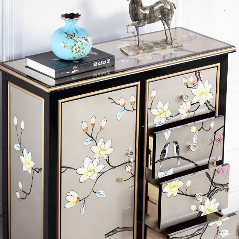 Hand-Painted Cabinet with Birch Frame