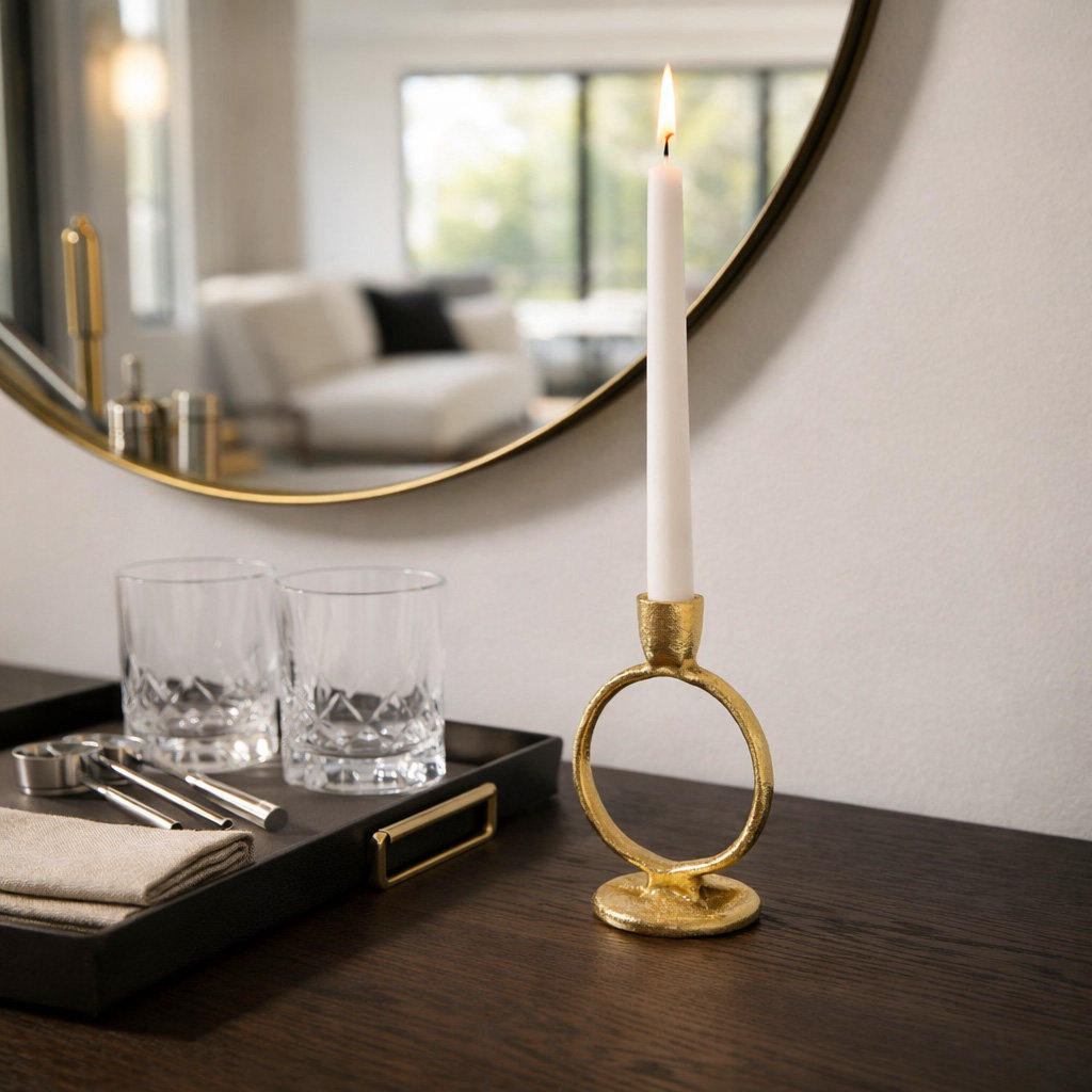 Hayslett Candlestick Holder, 6" H x 4" W x 3" D, Gold