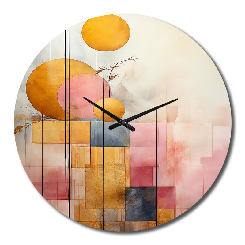 Golden Moon Dreams Retro Illustration III - horloge murale géométrique moderne, Très grand