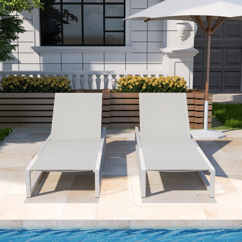 Clian Outdoor Metal Chaise Lounge Set, Light Gray/White