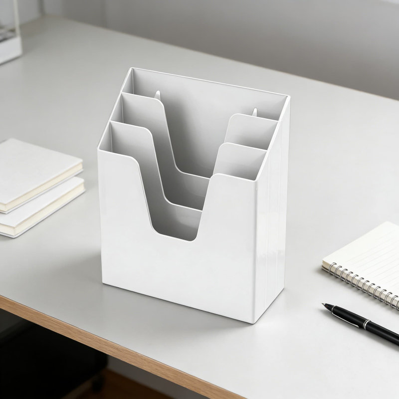 Vertical Triple File Folder Organizer And Sorter With Wall Mount, Durable Plastic Document Holder For Office And Home