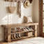 Banc de rangement pour chaussures en bois massif de 55 pouces, banc de rangement rustique avec 2 tablettes ouvertes